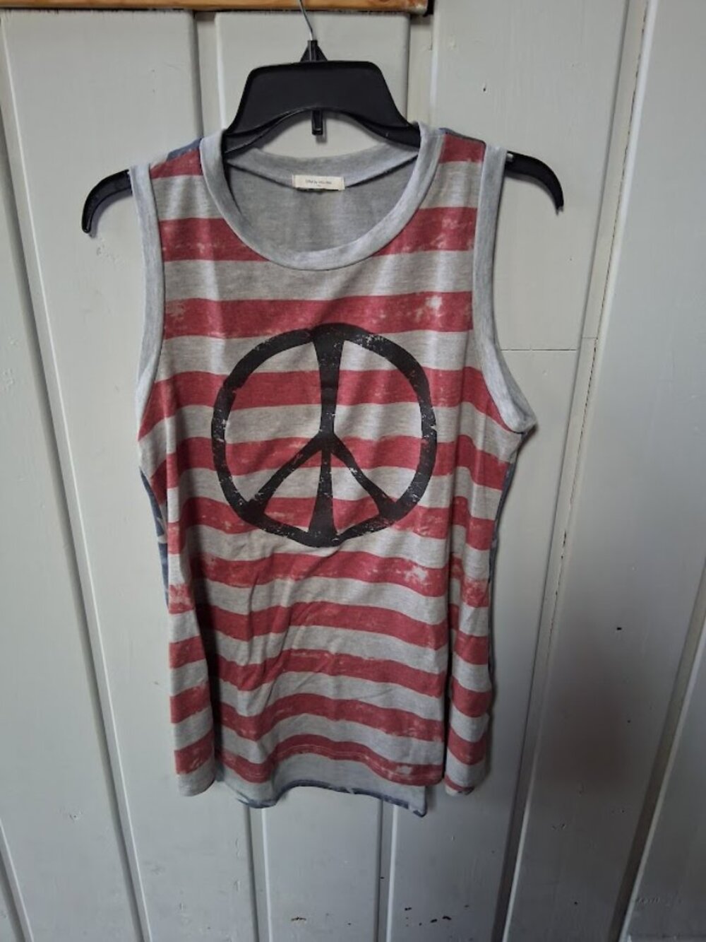 12 PM by Mon Ami Peace Symbol American Flag Tank Top Sz L